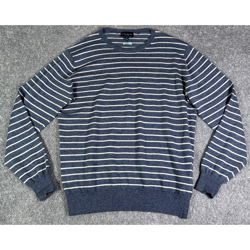 Peter Millar Collection Blue Striped Sweater Mens M Wool Linen Made In England